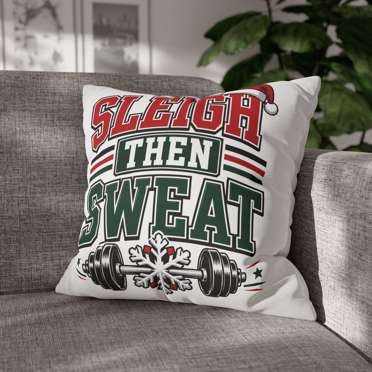 Sleigh Then Sweat Holiday Gym Pillowcase Modern Day Christmas