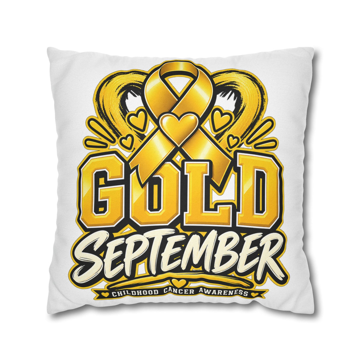 Gold September Pillowcase — Childhood Cancer Awareness Cushion Cover
