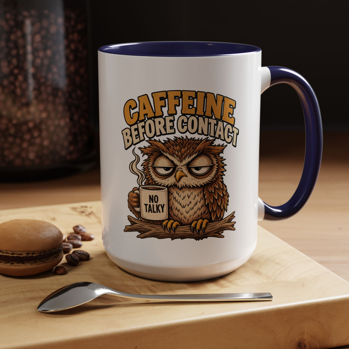 Funny And Witty "Caffeine Before Contact" Accent Coffee Mug (11, 15oz)