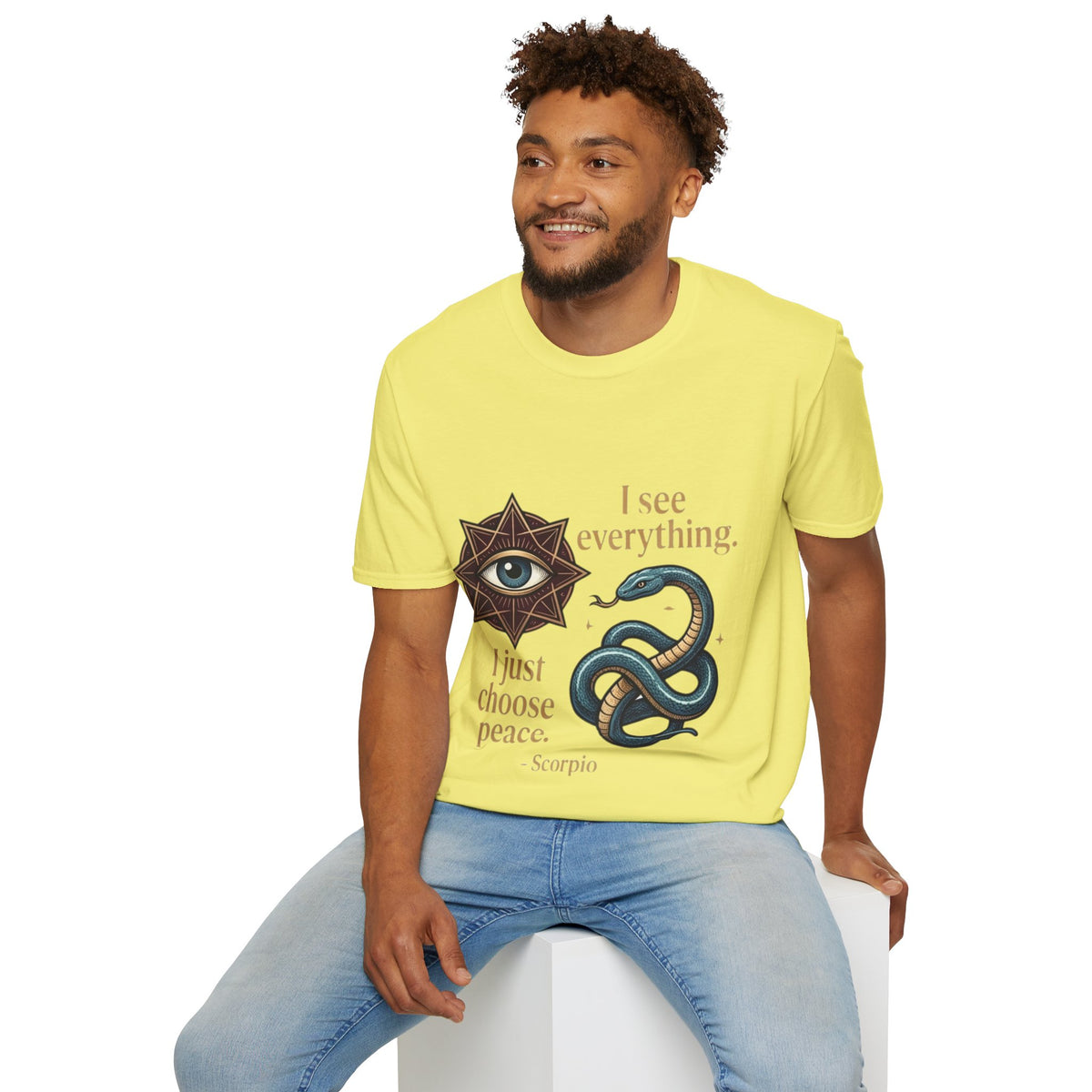 Scorpio “I See Everything” Zodiac T‑Shirt — Astrological Snake & All‑Seeing Eye Design