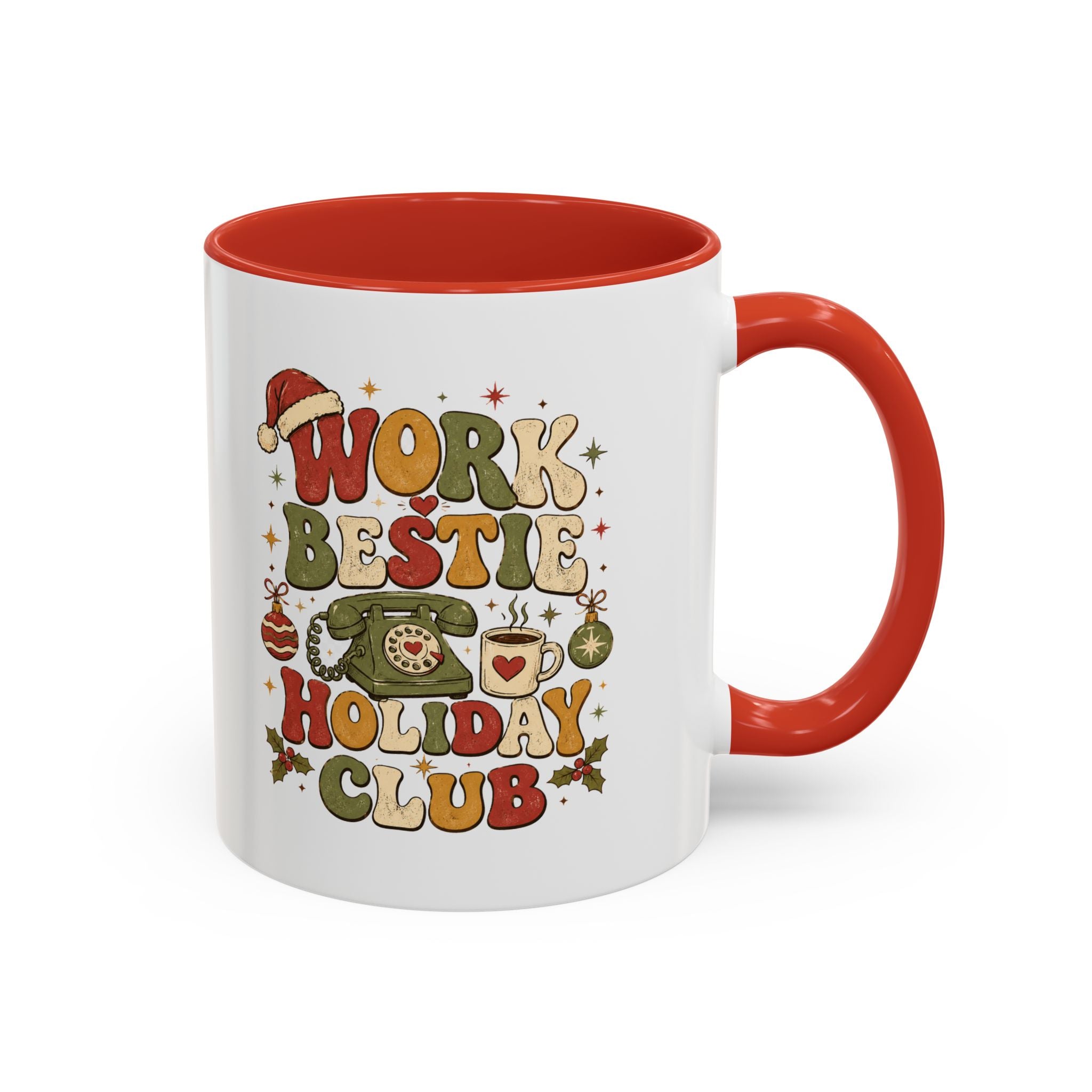 Modern Day Christmas Work Bestie Holiday Club Coffee Mug — Retro Christmas Accent Mug