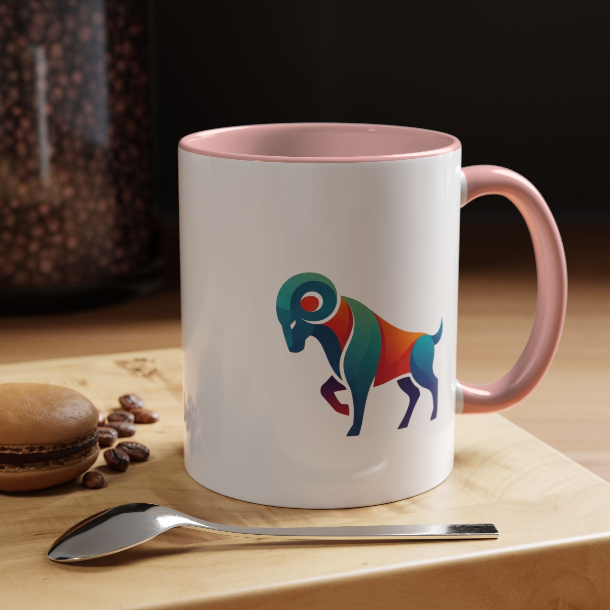 Colorful Ram Accent Coffee Mug — Geometric Zodiac Aries Design