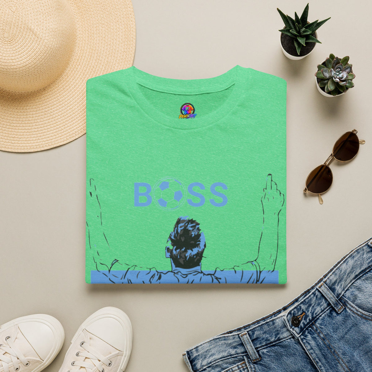 Soccer Boss T‑Shirt — 'BOSS' Striped Football Player Graphic Tee