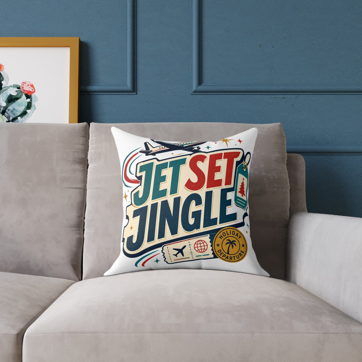 Jet Set Jingle Modern Day Christmas Square Poly Canvas Pillow