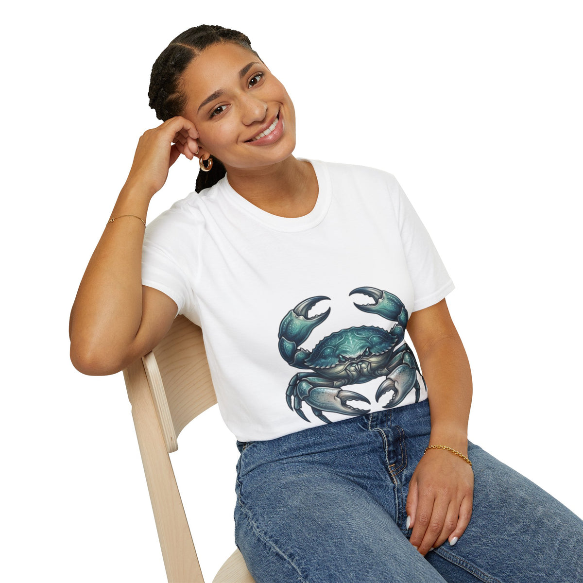 Cancer Zodiac Crabby Coastal Tee - Blue Green Crab Graphic T-Shirt