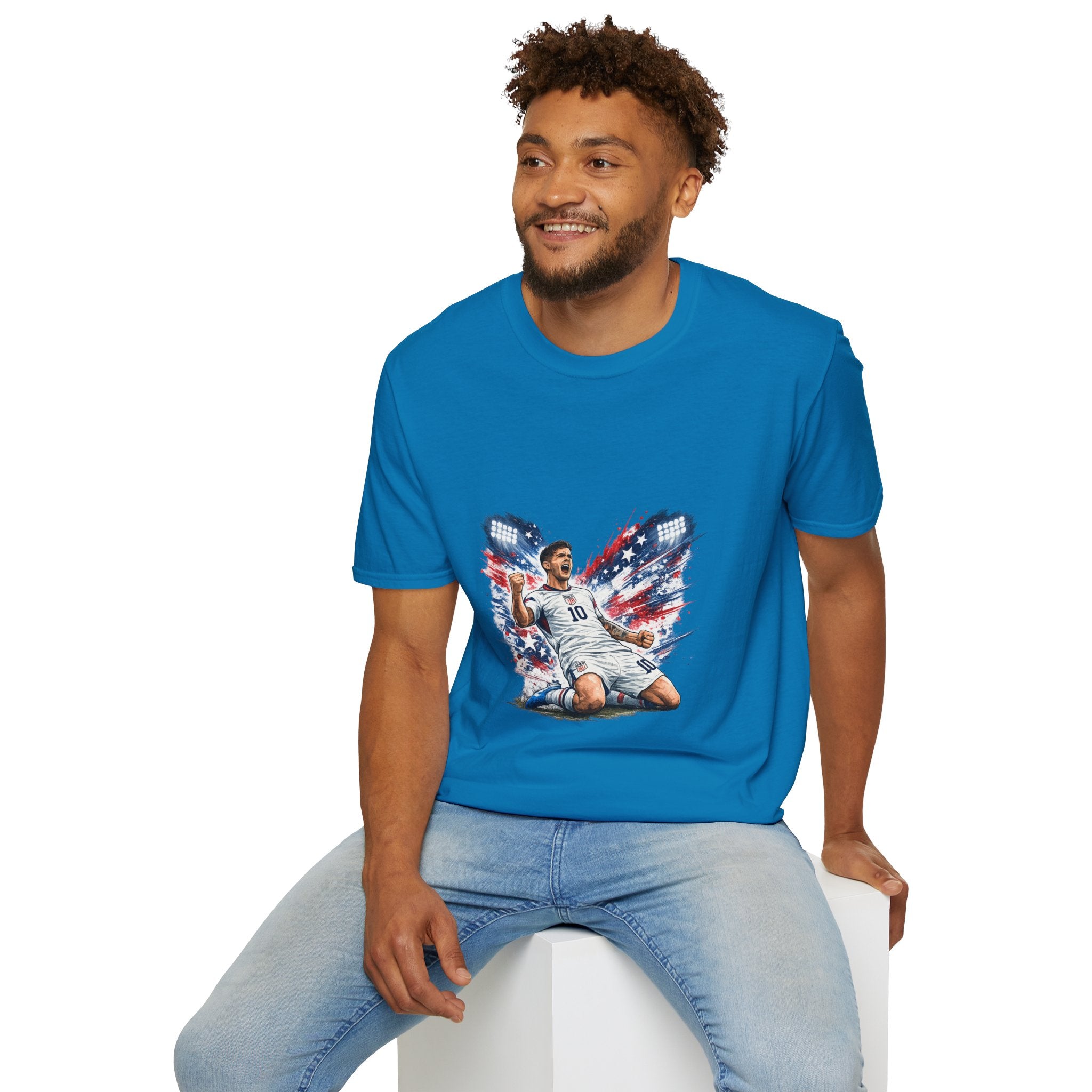 USA Soccer Player Flag T-Shirt — Patriotic Football Fan Tee