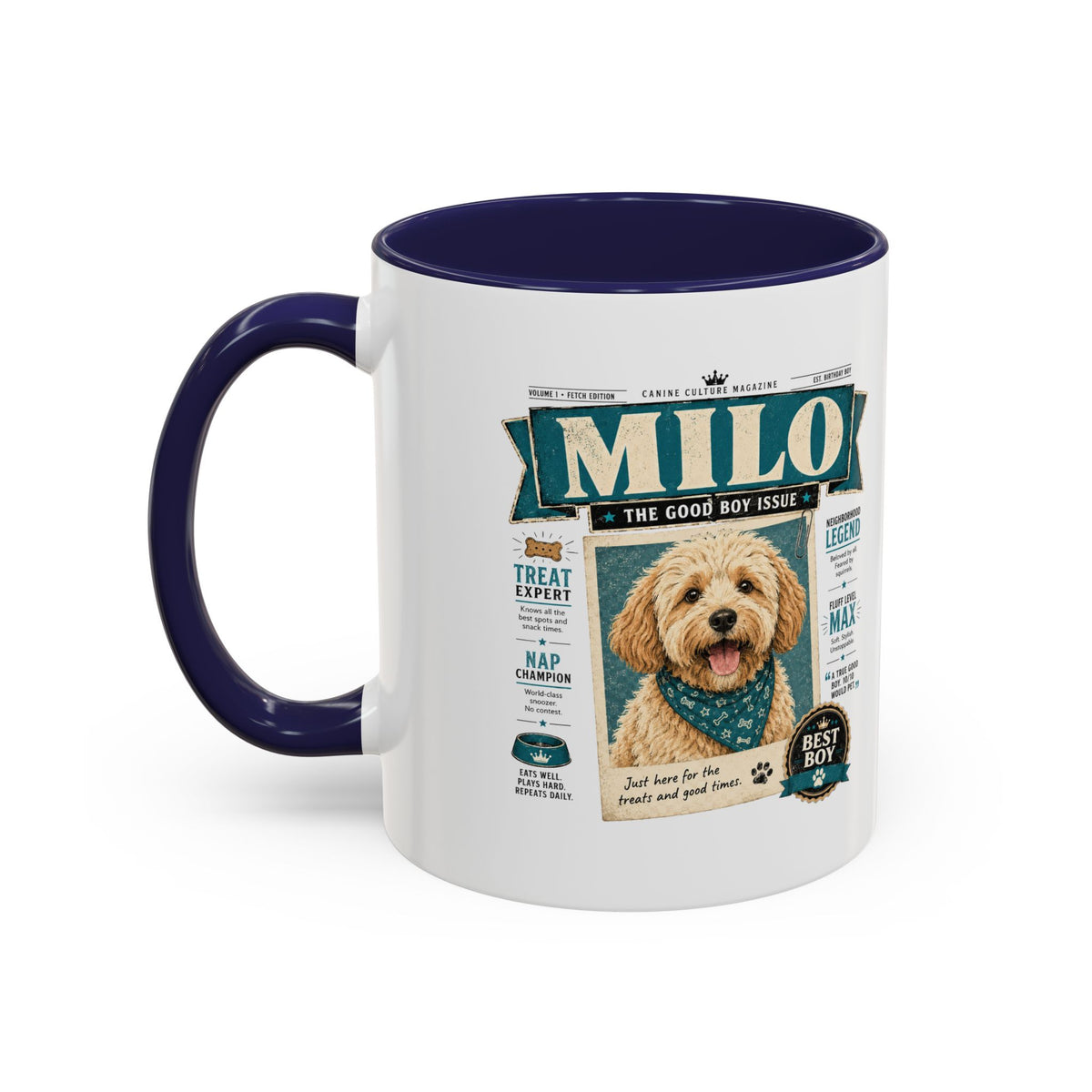 Milo Bailey Dog Dad Mom Personalized Dog Mug – “Milo” Good Boy Vintage Pet Coffee Mug