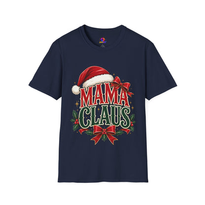 Mama Claus T-Shirt — Festive Christmas Mom Tee with Santa Hat & Bow