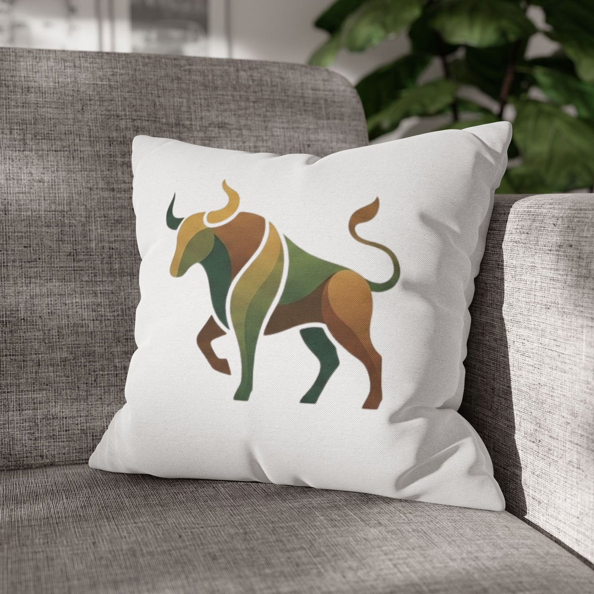 Taurus Geometric Bull Throw Pillowcase – Earth Tone Taurus Home Decor