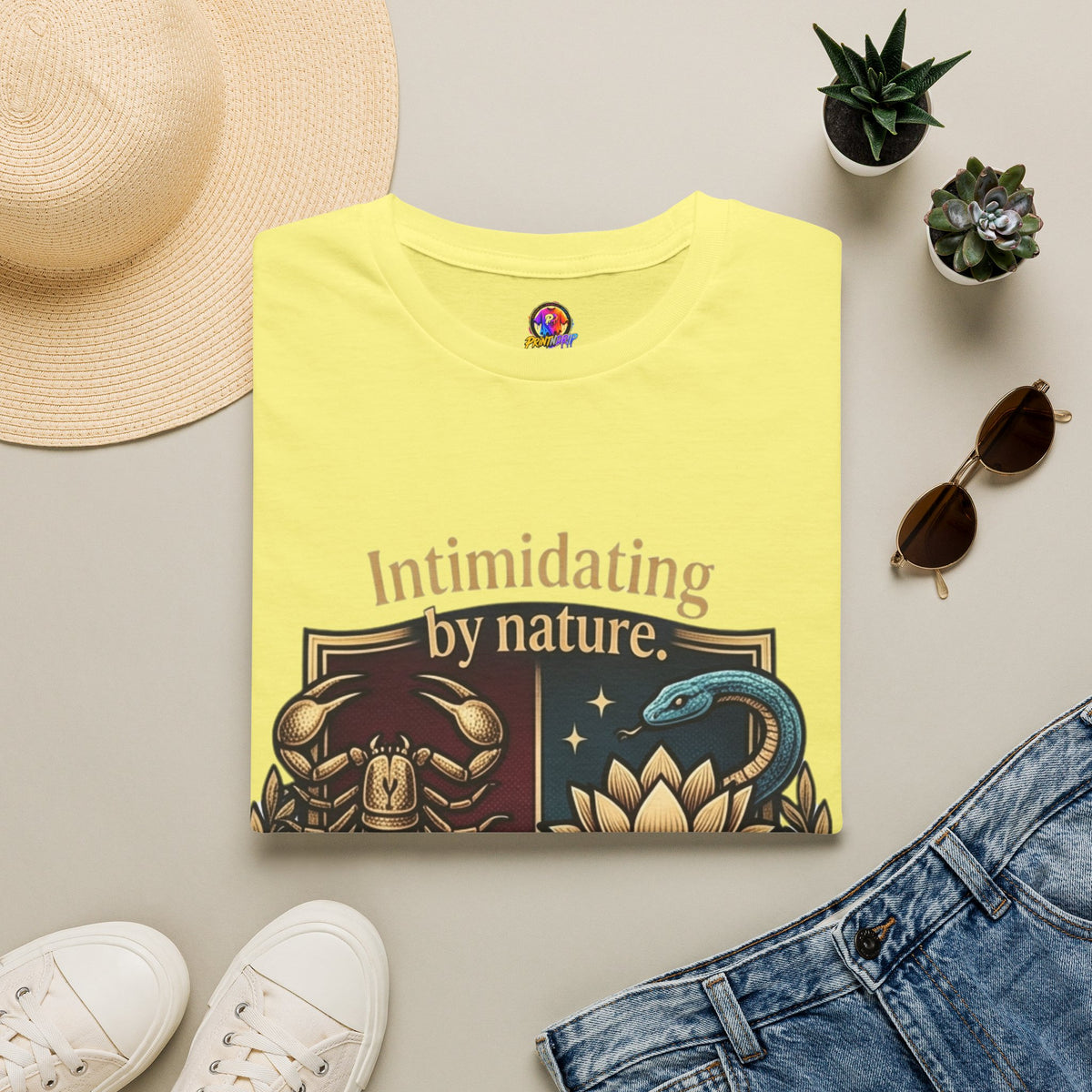 Intimidating by Nature T-Shirt — Scorpion & Snake Badge Design