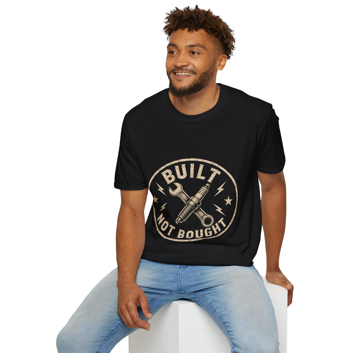 T-Shirt — "Built Not Bought" Vintage Mechanic Graphic