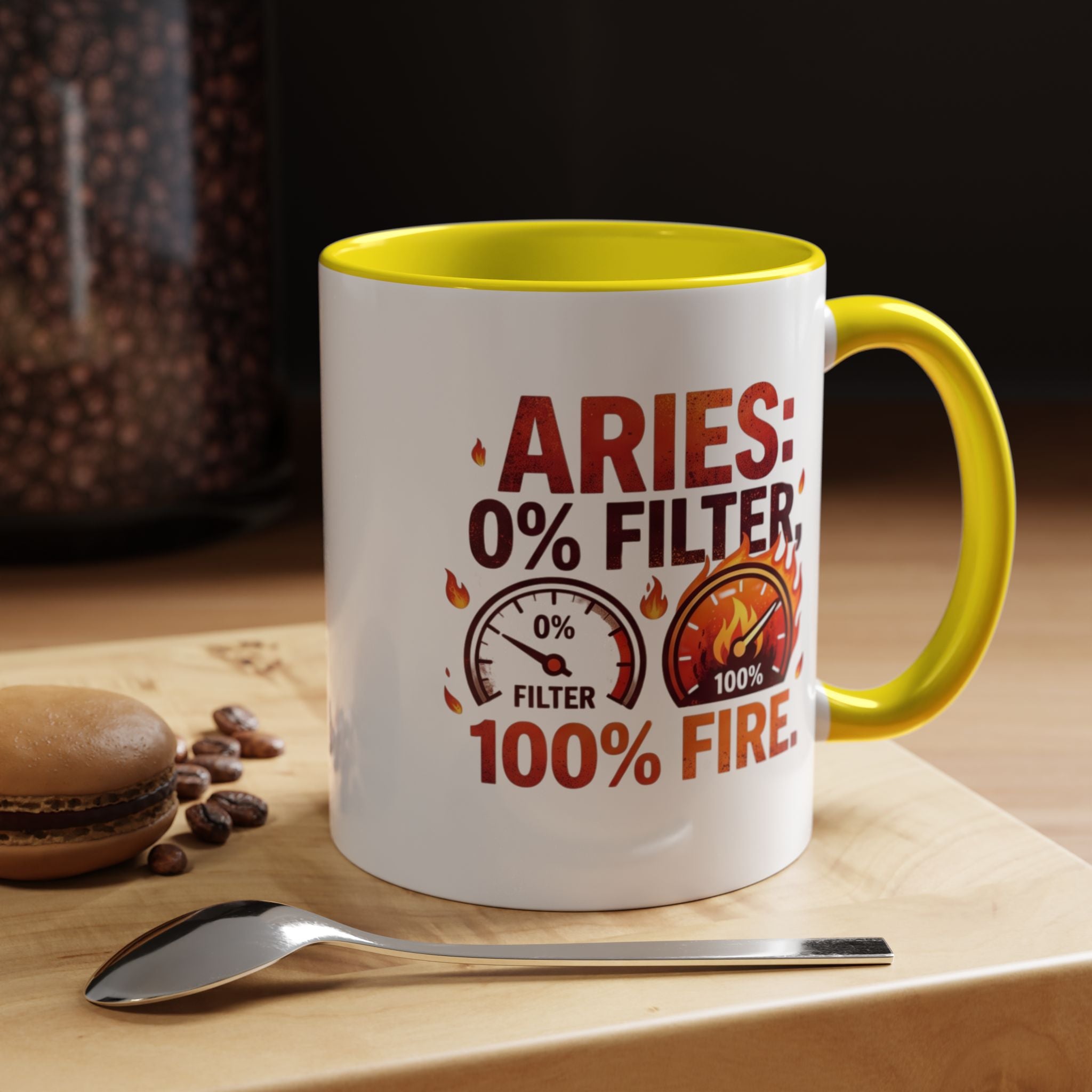 Aries Coffee Mug — "0% Filter, 100% Fire" Zodiac Astrology Mug