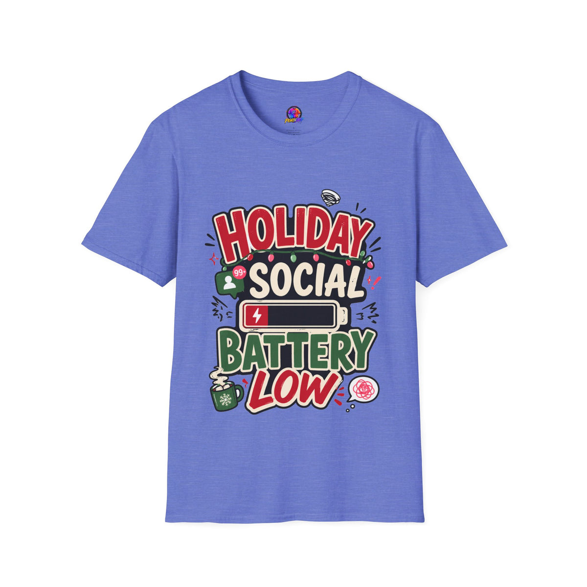 Holiday Social "Battery Low" T‑Shirt — Funny Festive Party Tee for Introverts & Holiday Gatherings