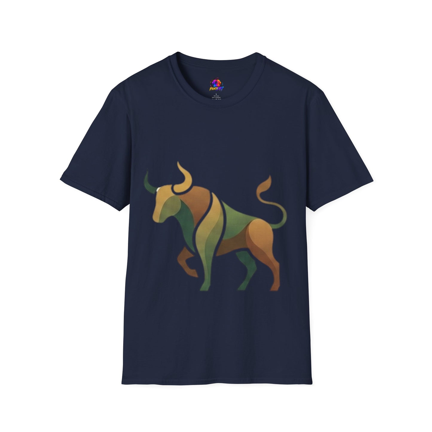 Bull Graphic T-Shirt — Earth Tone Geometric Taurus Design