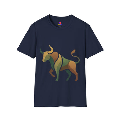 Bull Graphic T-Shirt — Earth Tone Geometric Taurus Design