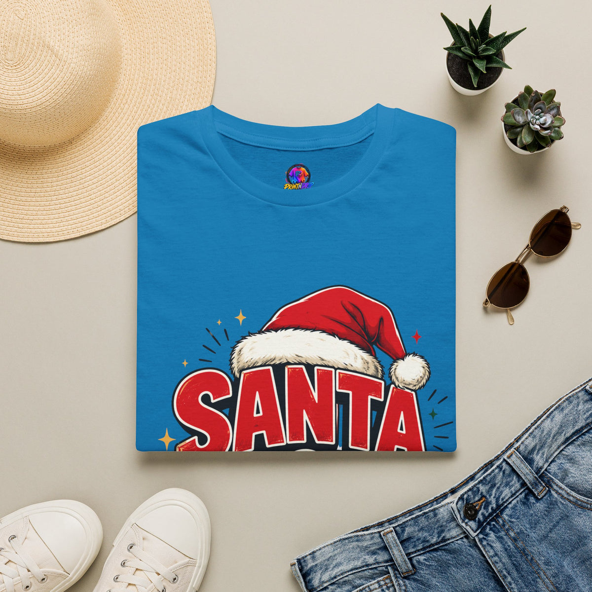 Santa Mode T-Shirt — Holiday Christmas Graphic Tee with Santa Hat