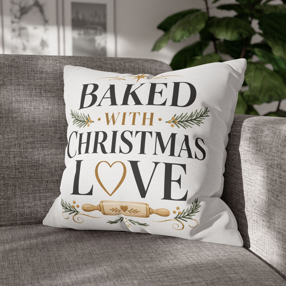 Christmas Baking Pillowcase — “Baked with Christmas Love” Decorative Throw Pillowcase