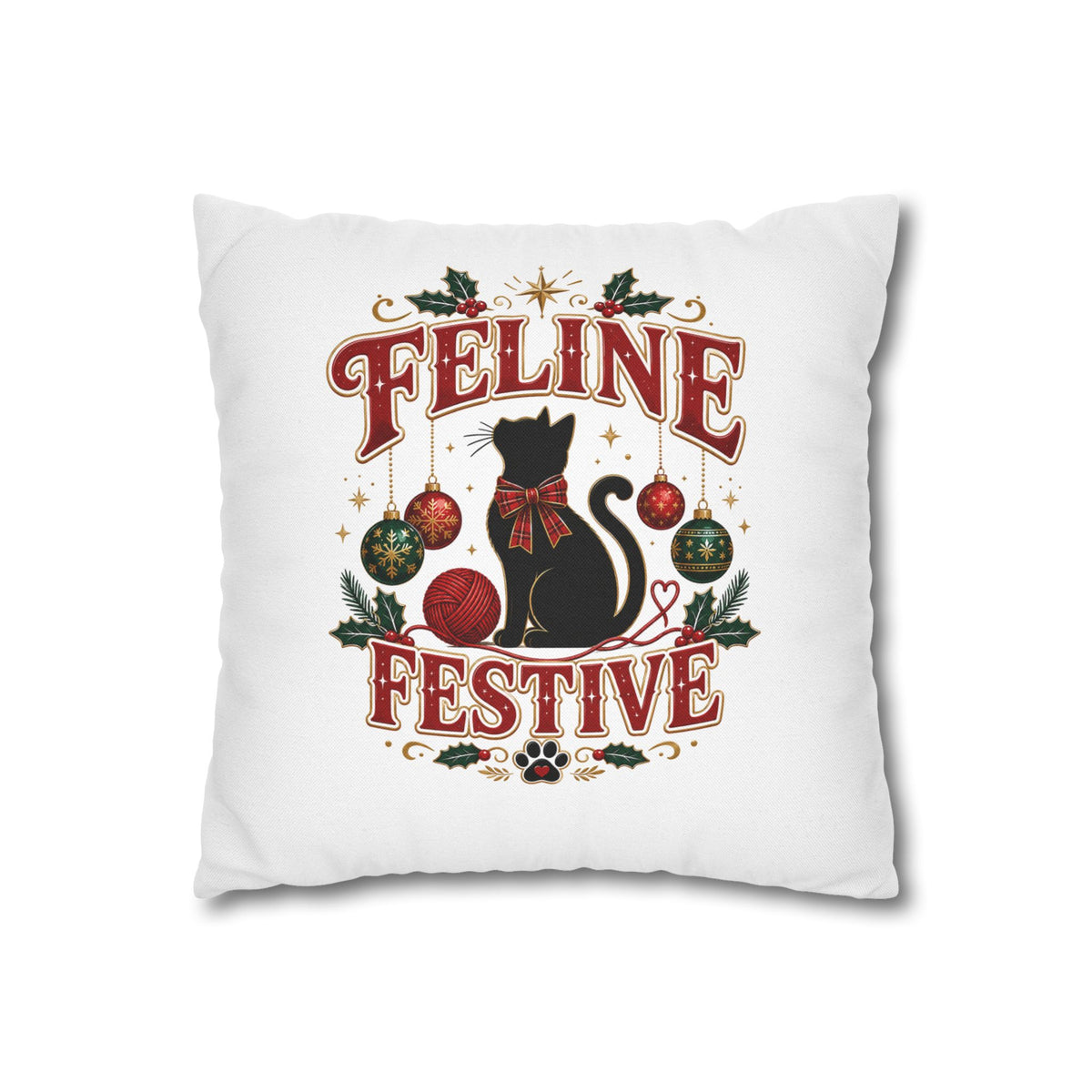 Feline Festive Christmas Pillowcase — Christmas Cat Decorative Throw Pillow Cover
