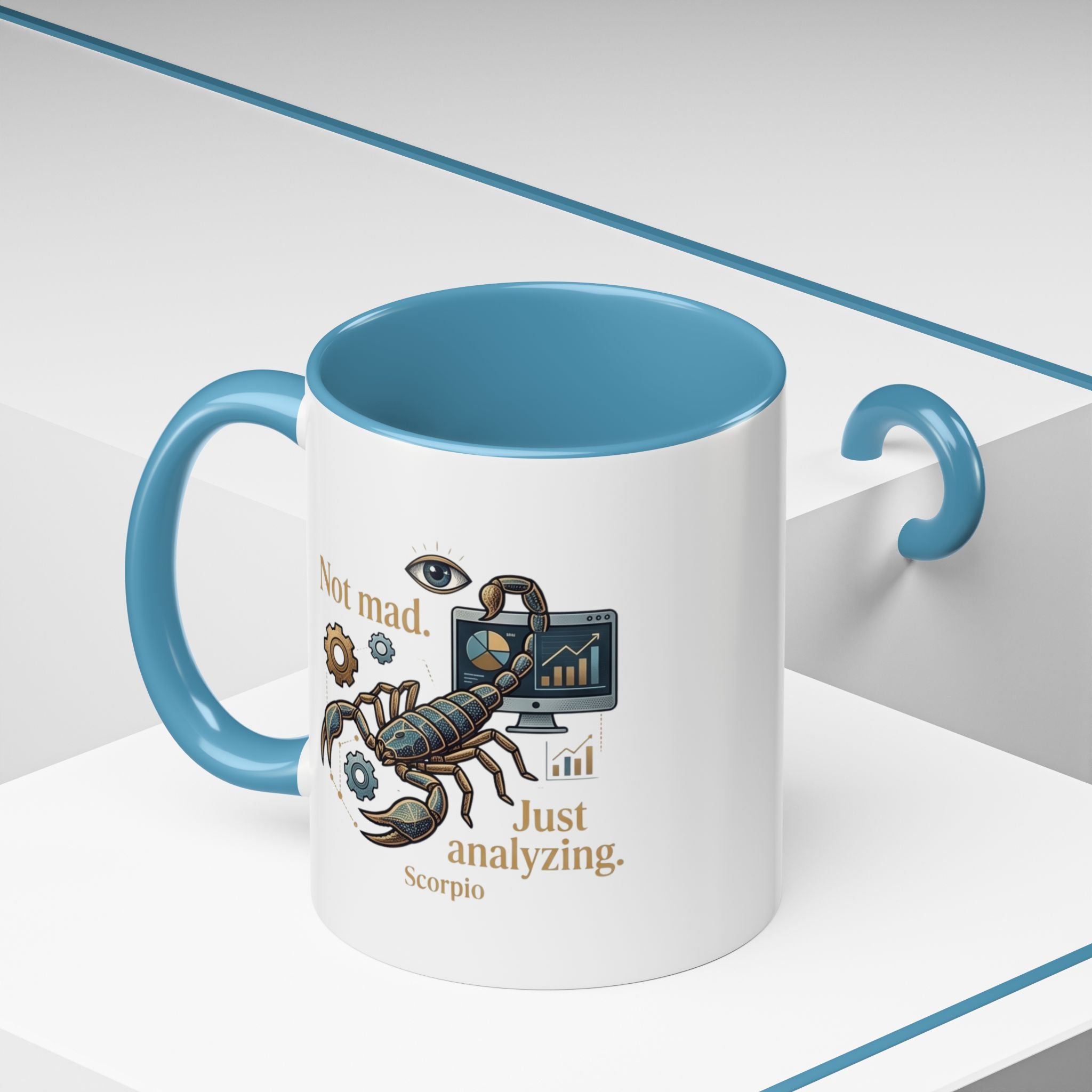 Scorpio Coffee Mug — "Not Mad. Just Analyzing." Accent 11/15oz