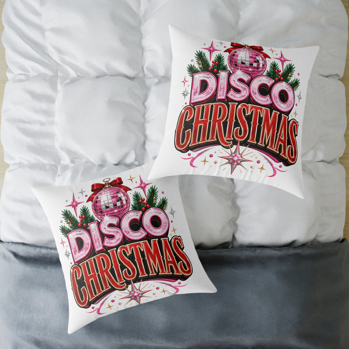 Disco Christmas Throw Pillow – Retro Holiday Disco Ball Decorative Cushion