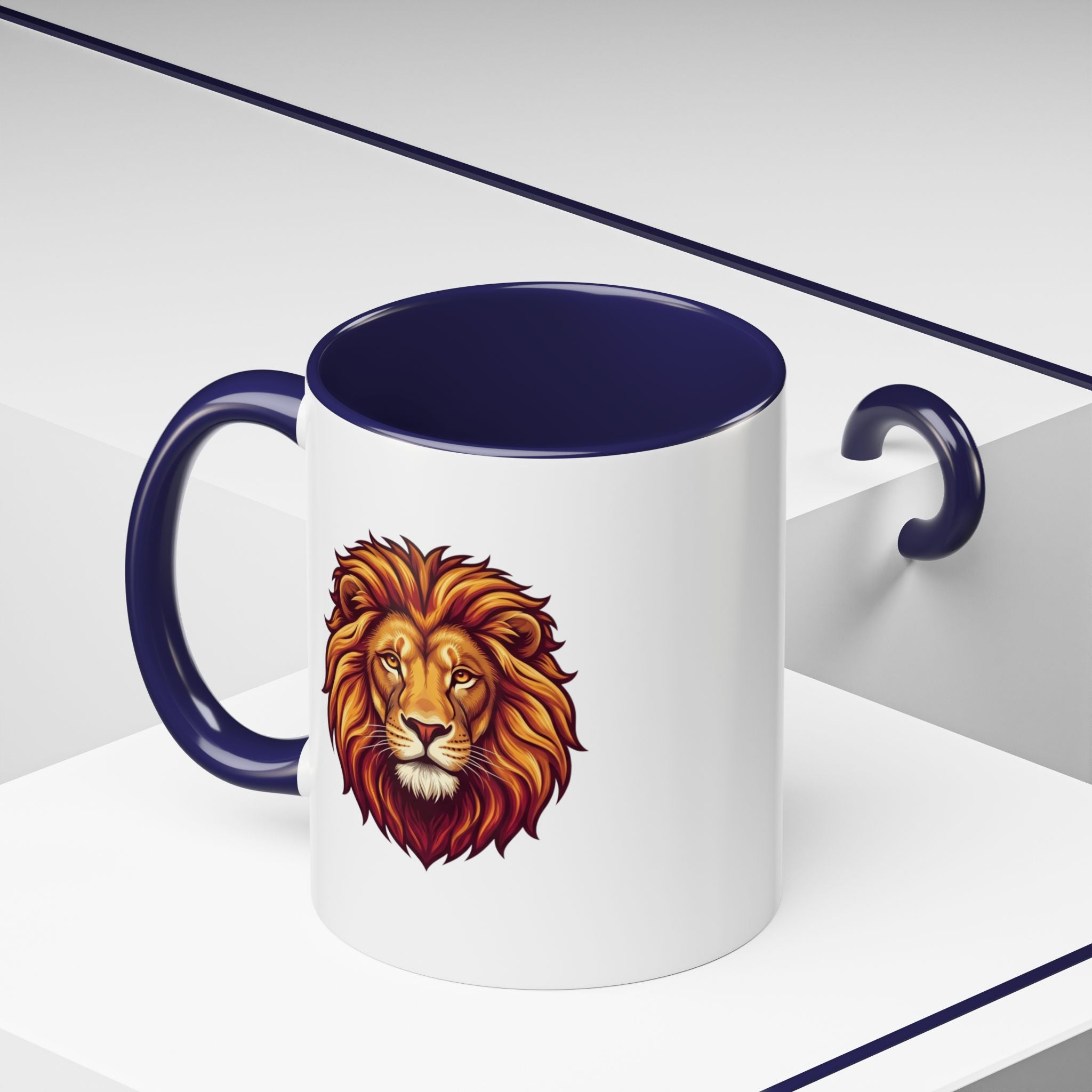 Lion Head Accent Coffee Mug — Bold Tribal Lion Face Design,