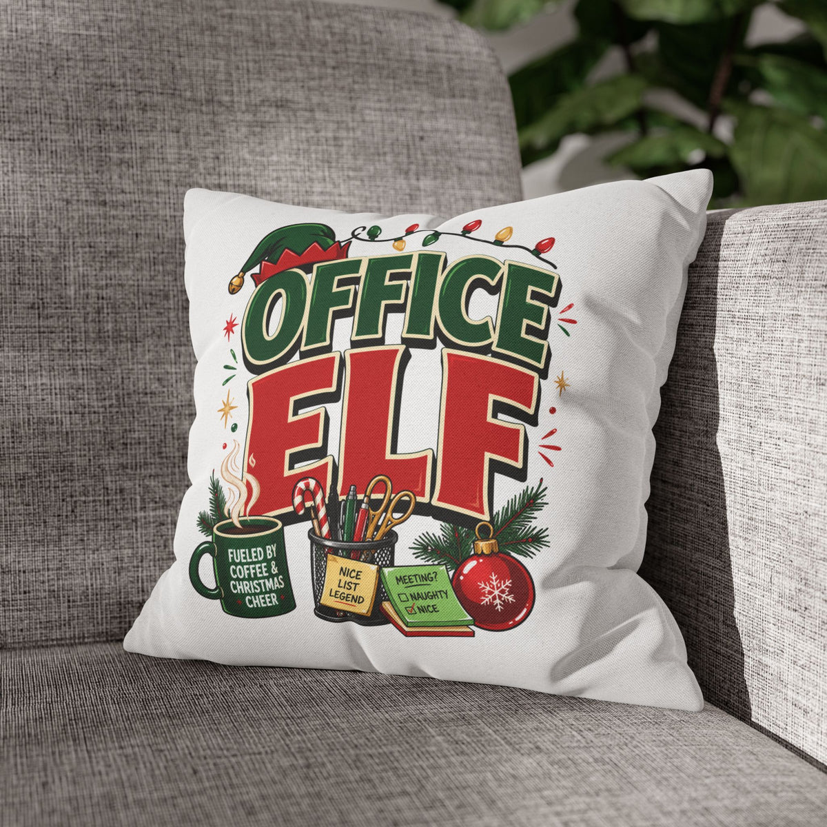 Office Elf Christmas Pillowcase — Festive Holiday Decorative Throw Pillow Cover