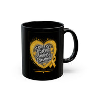 Childhood Cancer Awareness Ribbon Mug — “Fighter Today, Brighter Tomorrow” Black Coffee Mug