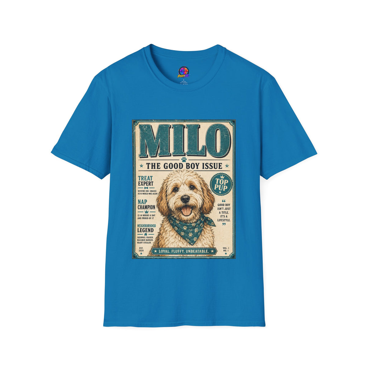 Milo 'The Good Boy Issue' Dog T‑Shirt — Vintage Puppy Magazine Design