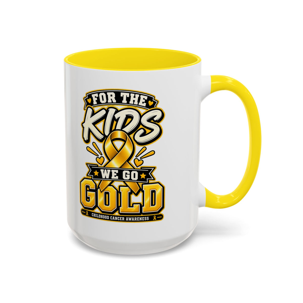 For The Kids We Go Gold Accent Coffee Mug — Childhood Cancer Awareness 11/15oz