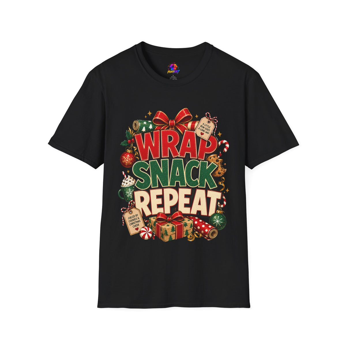 T-Shirt — "Wrap Snack Repeat" Christmas Graphic Tee