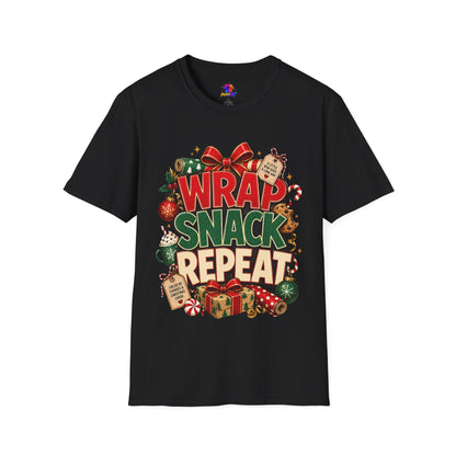T-Shirt — "Wrap Snack Repeat" Christmas Graphic Tee