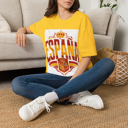 Spain Crown Graphic T-Shirt — Spanish Flag Vintage Crest Tee