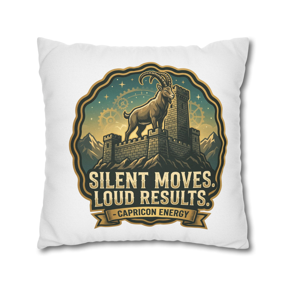 Capricorn Pillowcase – "Silent Moves, Loud Results" Zodiac Decor