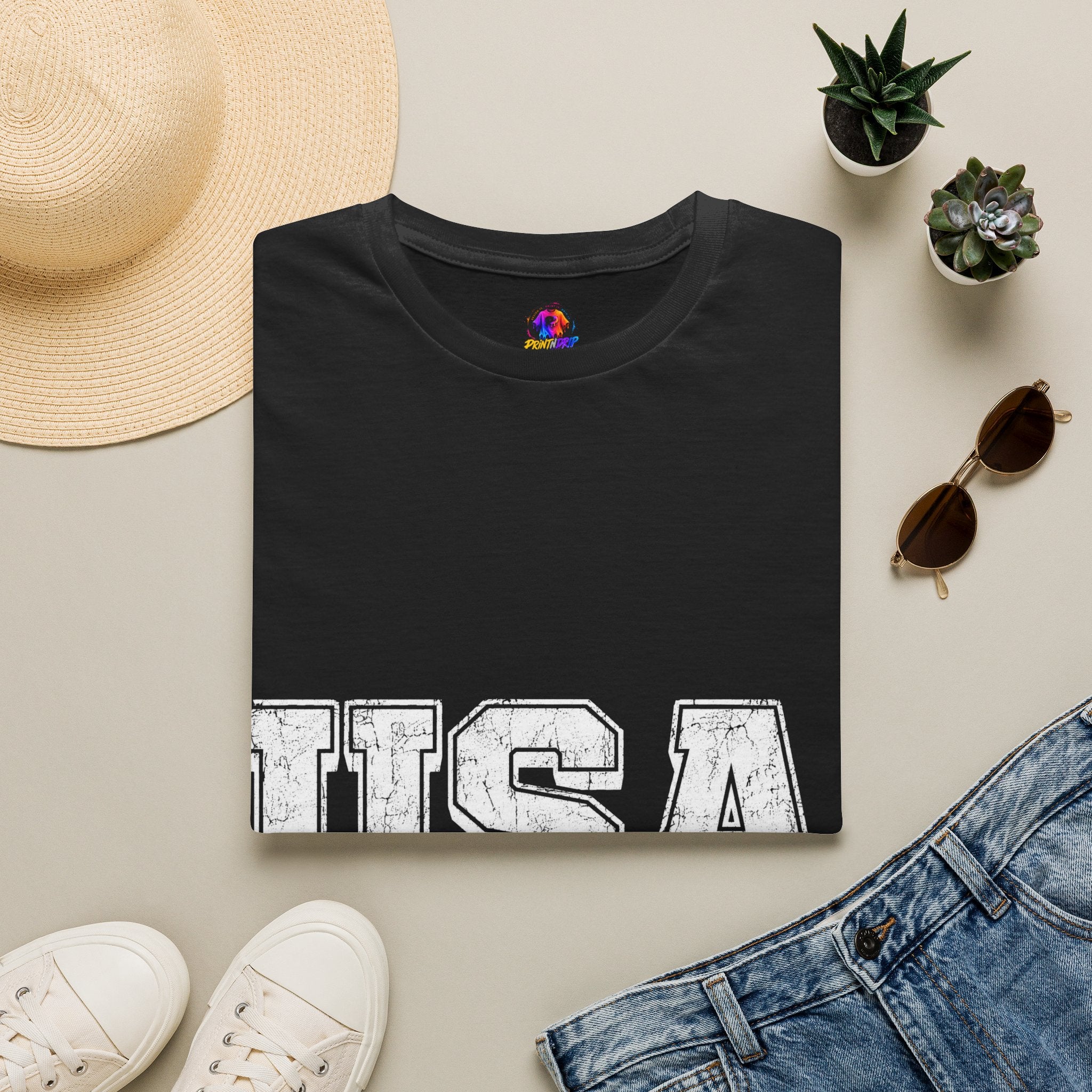 USA Vintage Block T-Shirt — Patriotic Americana Graphic Tee