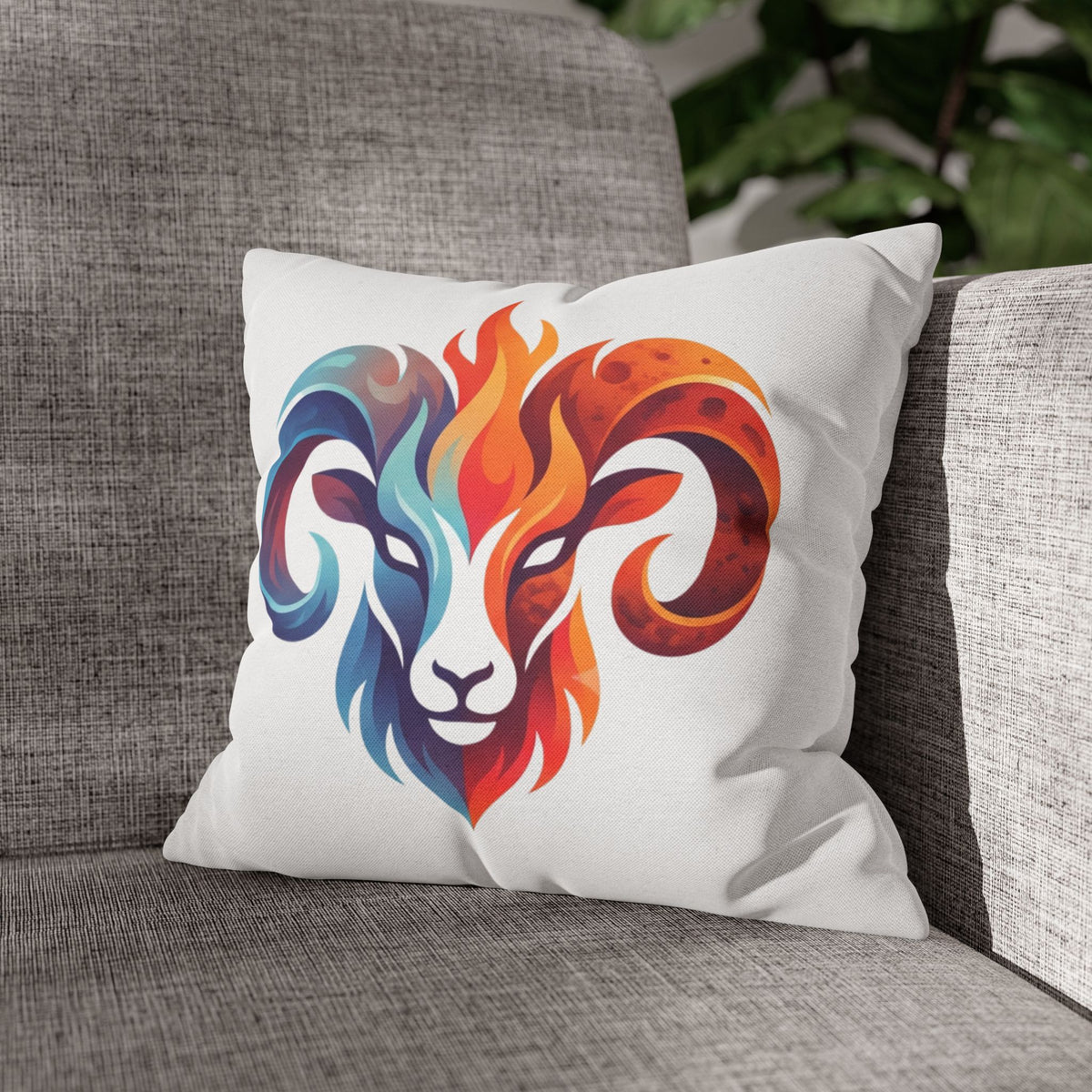 Aries Ram Flame Art Pillowcase — Colorful Zodiac Throw Pillow Cover
