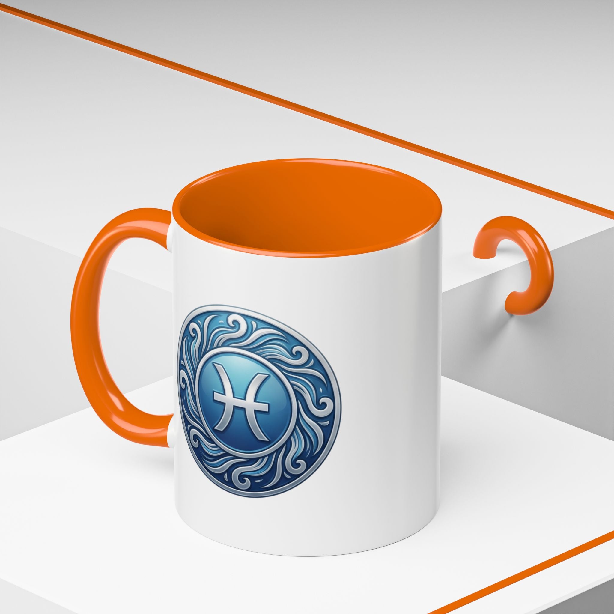 Pisces Zodiac Coffee Mug — Blue Astrological Symbol Accent Mug