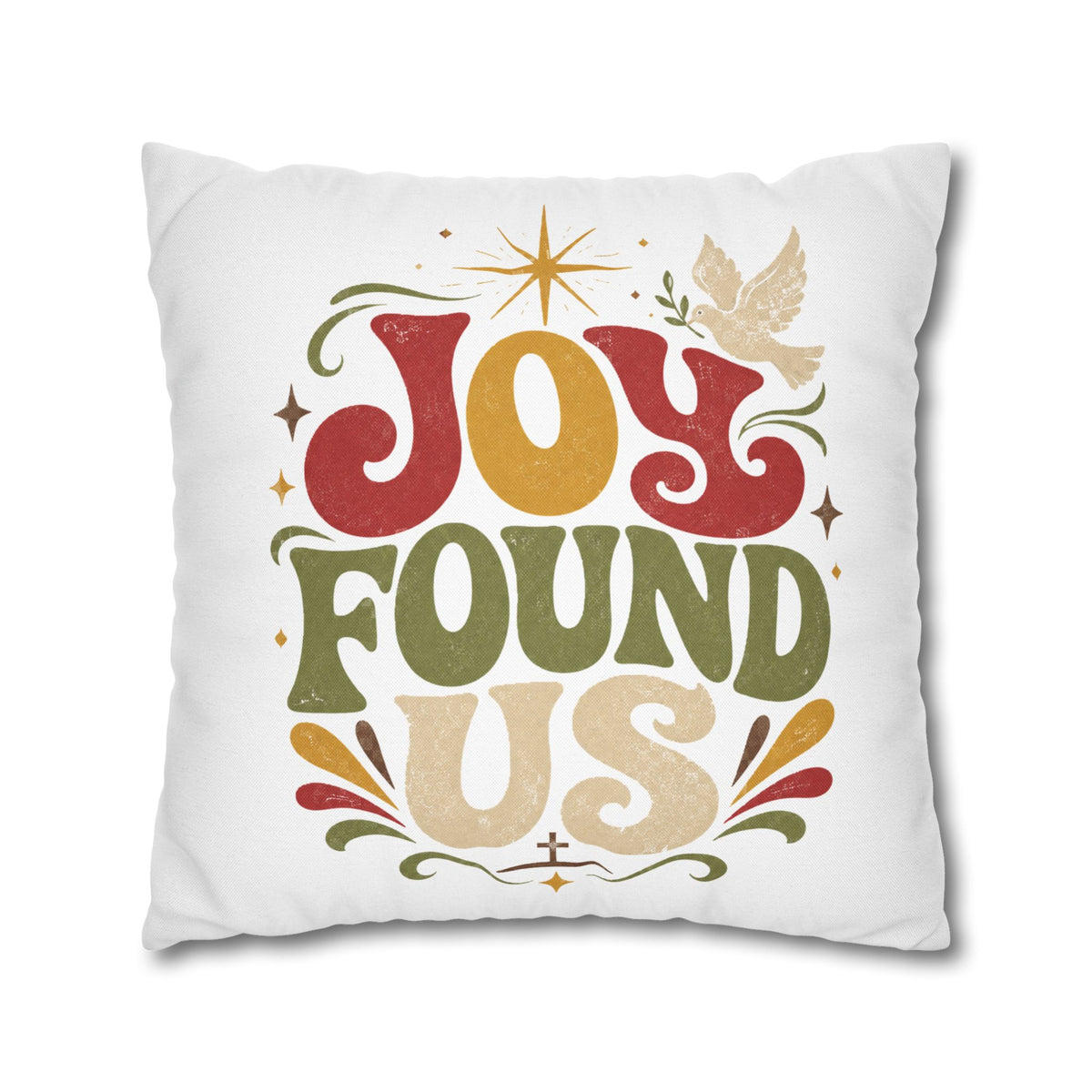 Christmas Joy Found Us Decorative Pillowcase — Retro Holiday Cushion Cover