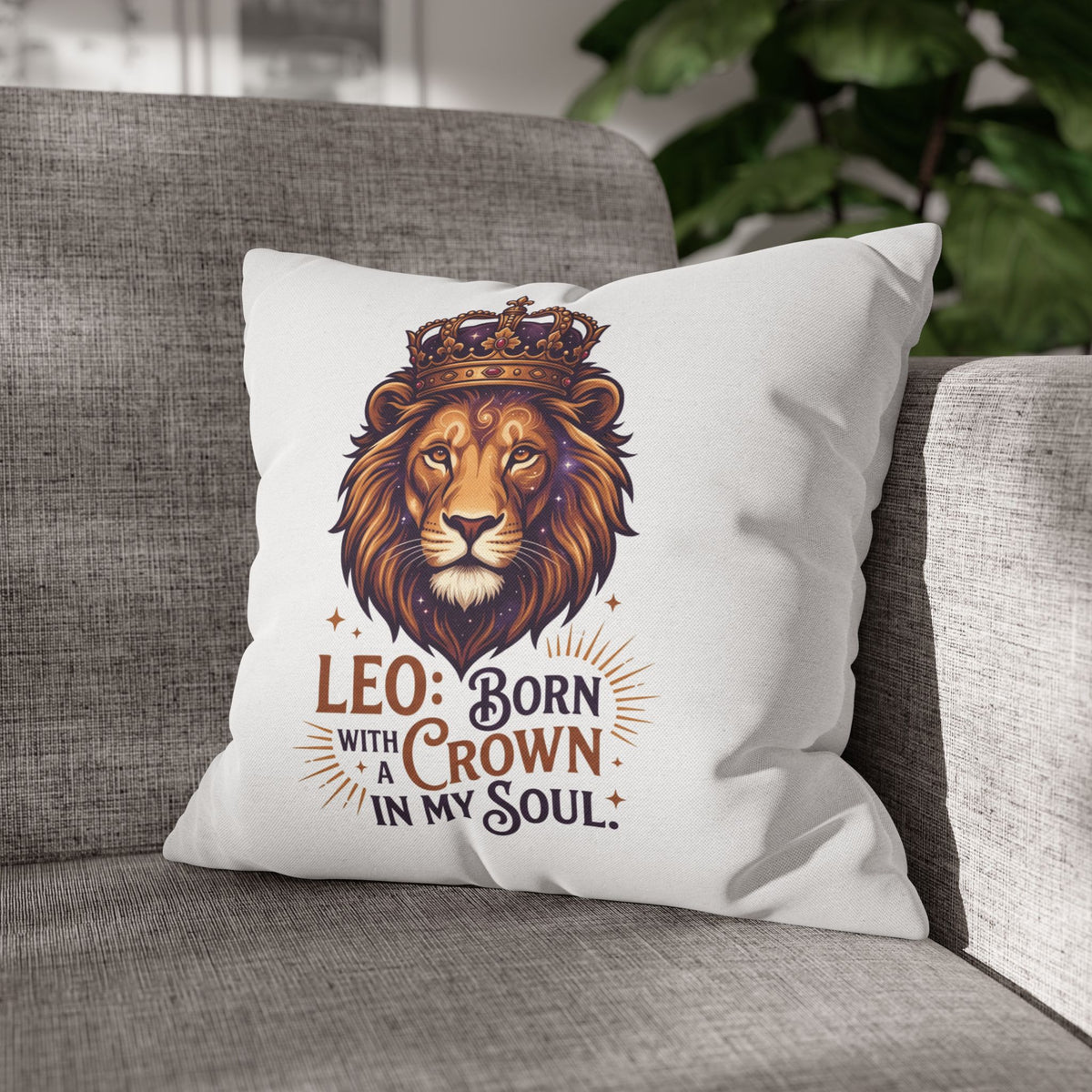Leo Zodiac Born With Crown Spun Polyester Square Pillowcase