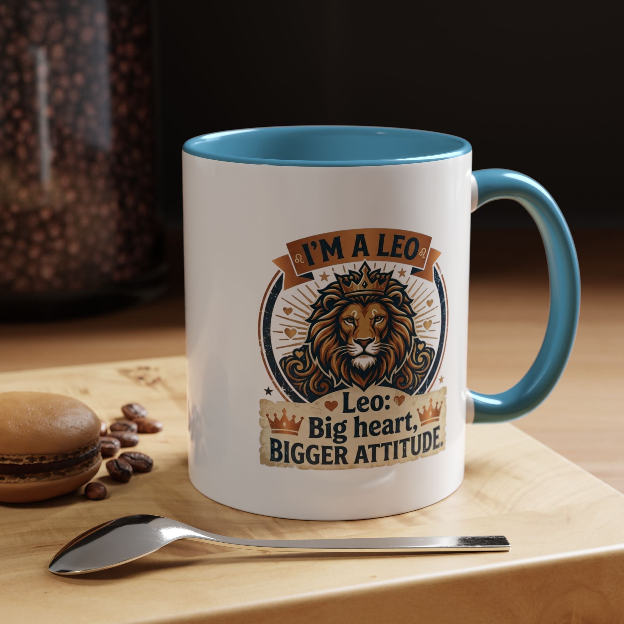 Leo Coffee Mug — "I'm a Leo: Big Heart, Bigger Attitude" Zodiac Accent Mug (11/15oz)