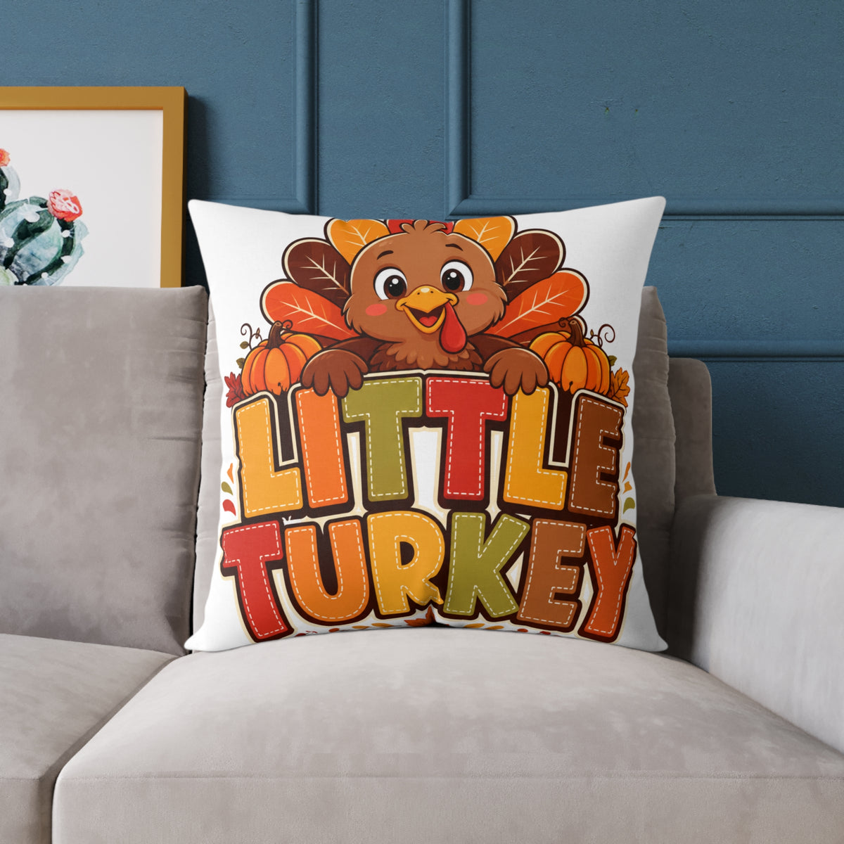 Little Turkey Thanksgiving Pillow — Cute Kids Holiday Throw Pillow