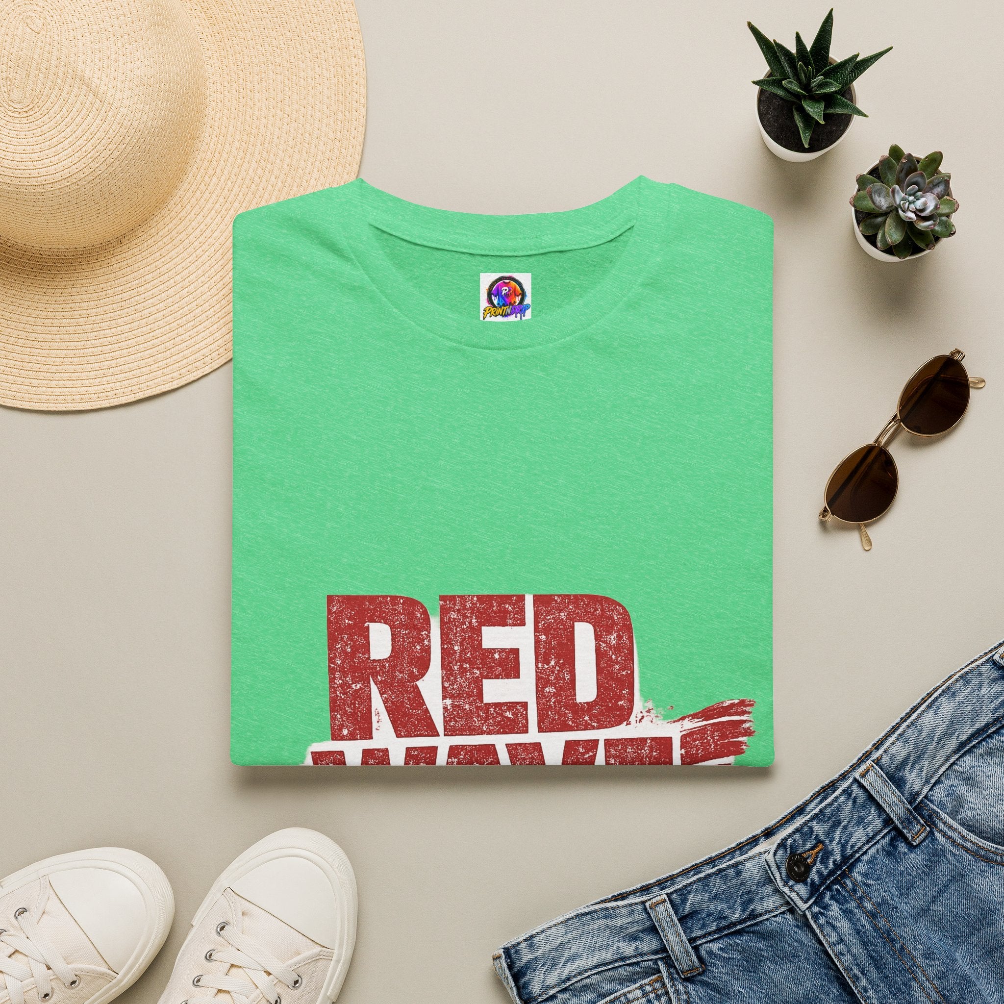 South Korea Red Wave Graphic T‑Shirt — Vintage Distressed Logo Tee