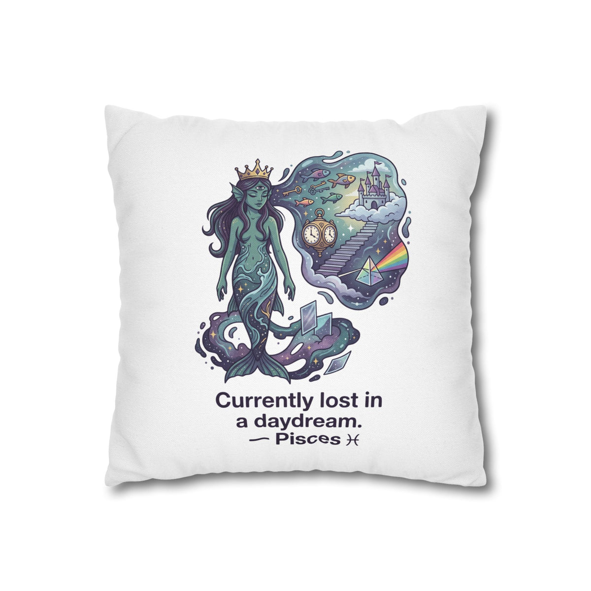 Pisces Mermaid Pillowcase — "Currently Lost in a Daydream" Decorative Throw Pillow