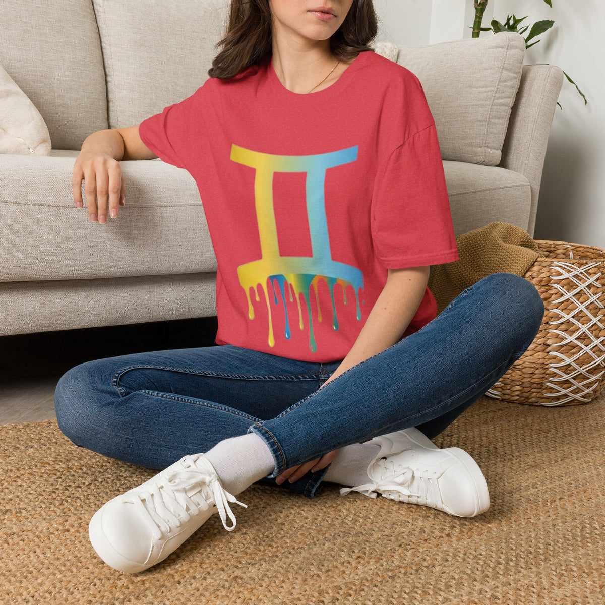 Gemini Drip Zodiac T-Shirt — Rainbow Gemini Symbol Tee