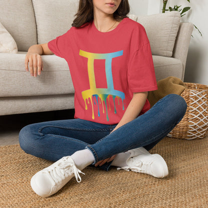 Gemini Drip Zodiac T-Shirt — Rainbow Gemini Symbol Tee