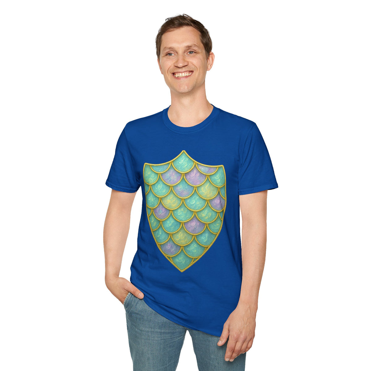 Mermaid Scale Shield T-Shirt — Iridescent Aquamarine Graphic Tee - Trending Now - September 2026