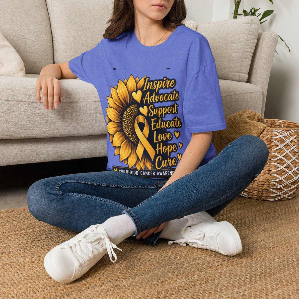 Childhood Cancer Awareness Sunflower T-Shirt – Inspire Advocate Support Educate Love Hope Cure