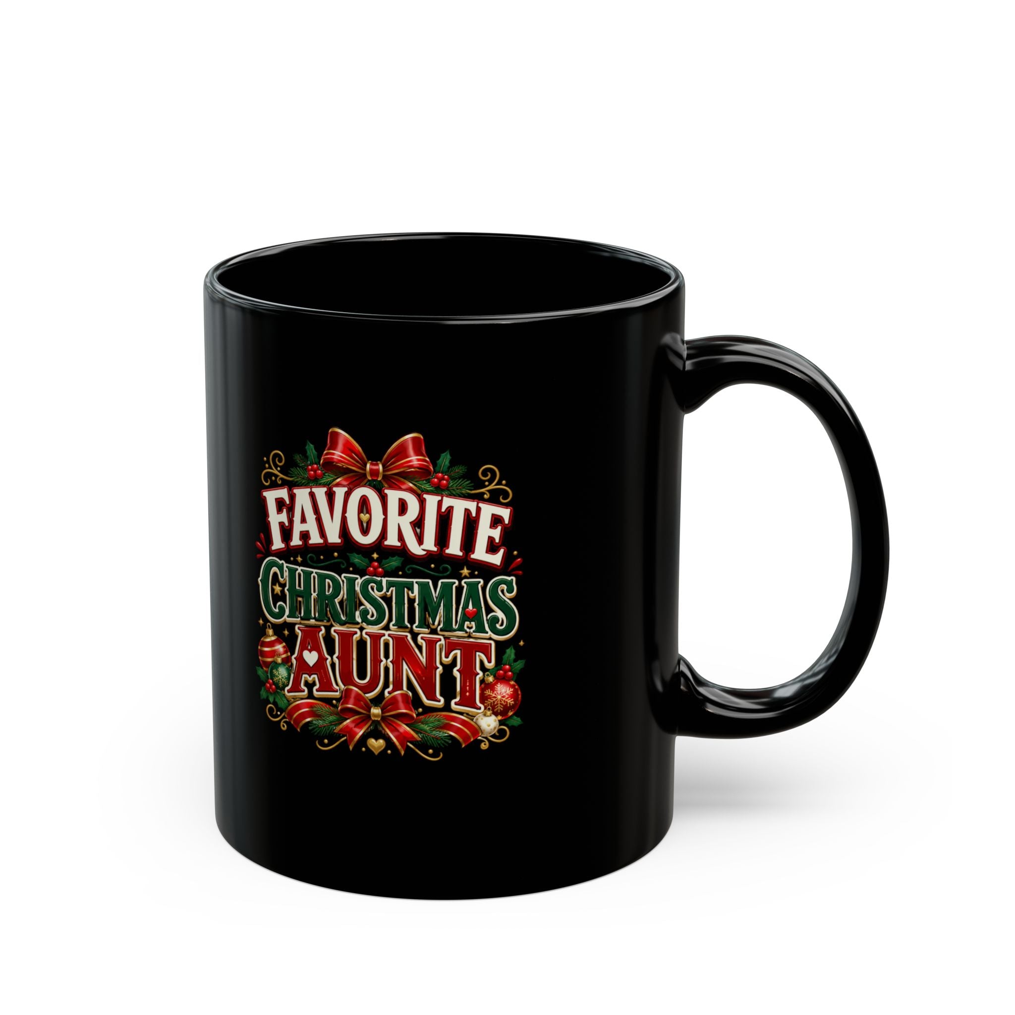 Favorite Christmas Aunt Mug – Festive Black Holiday Coffee Cup