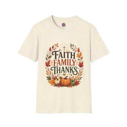 Faith Family Thanks T-Shirt — Fall Pumpkin Thanksgiving Christian Tee