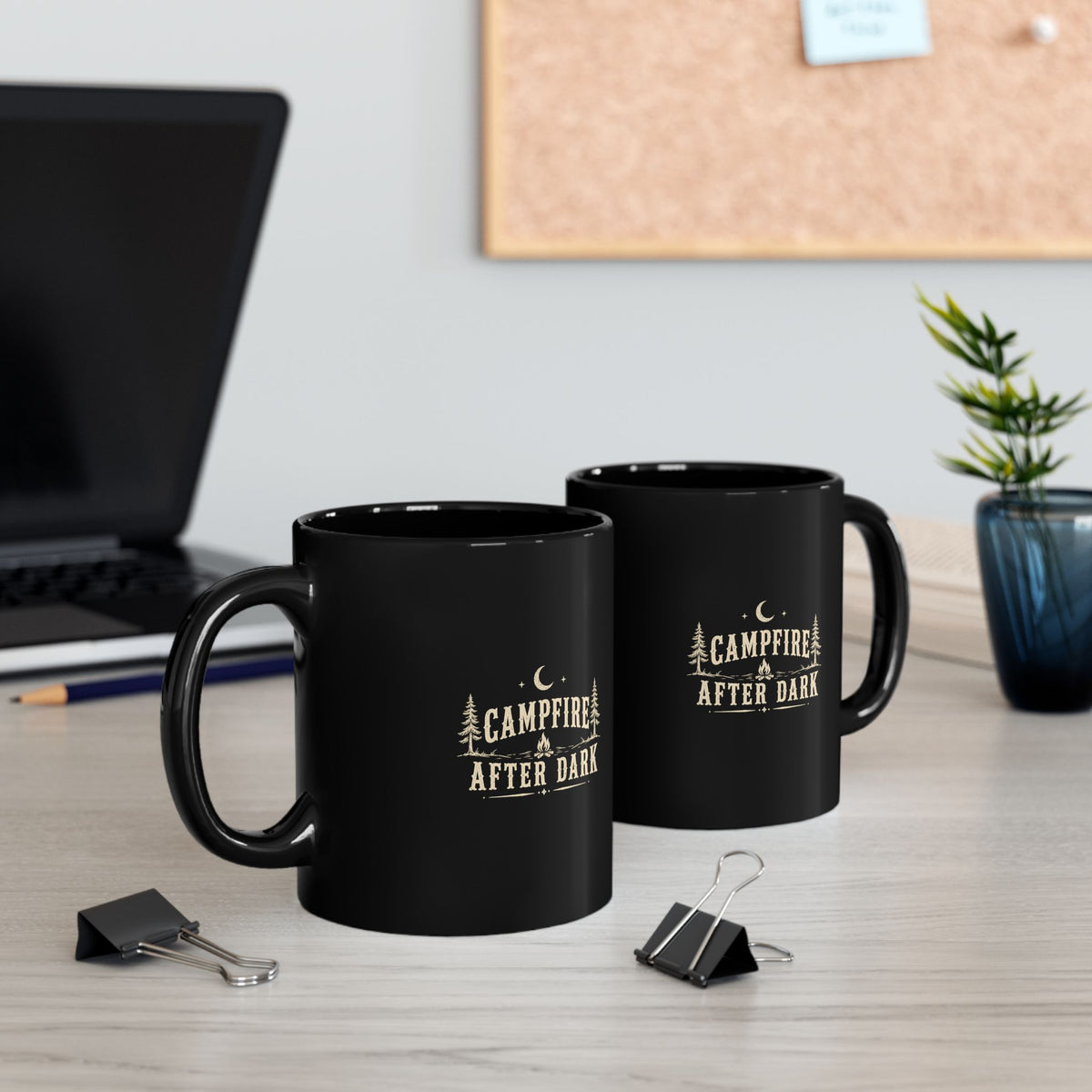 Milo Bailey Dog Dad Mom Campfire After Dark Black Mug — Rustic Camping Coffee Cup