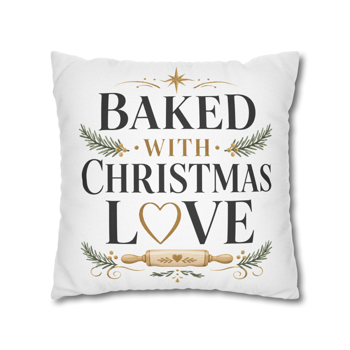 Christmas Baking Pillowcase — “Baked with Christmas Love” Decorative Throw Pillowcase